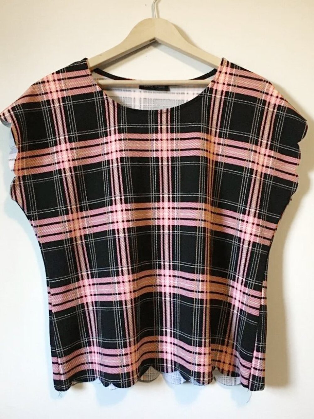Mandy Evans Canadian Made Pink Plaid Scalloped Hem Die Cut Top Large Coquette